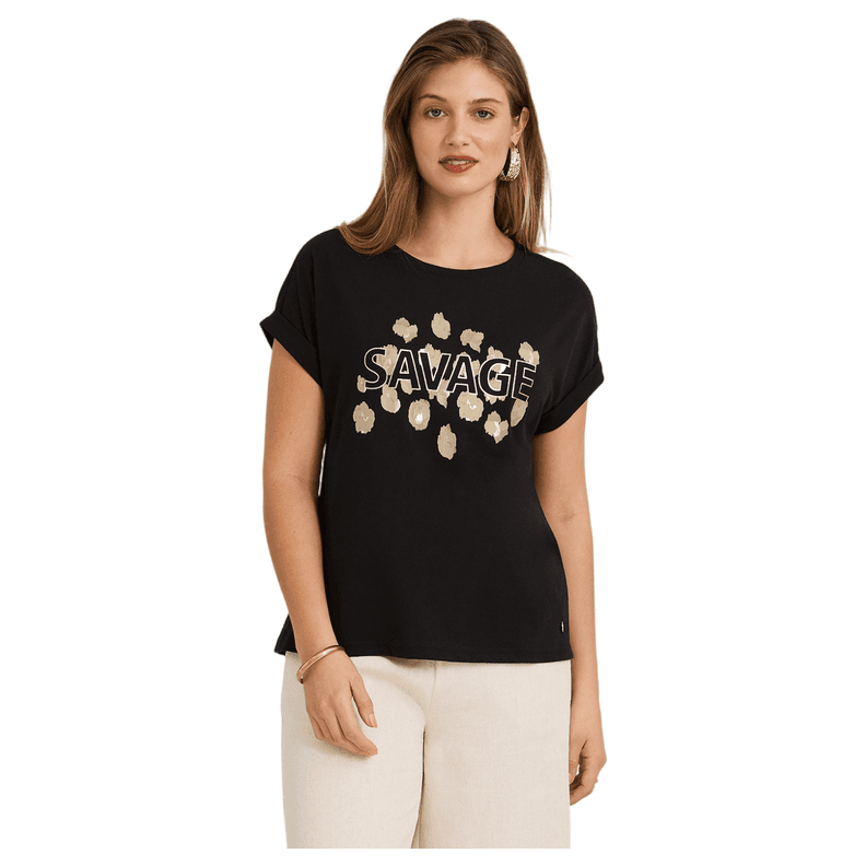 Polera Manga Corta Estampada Negro M