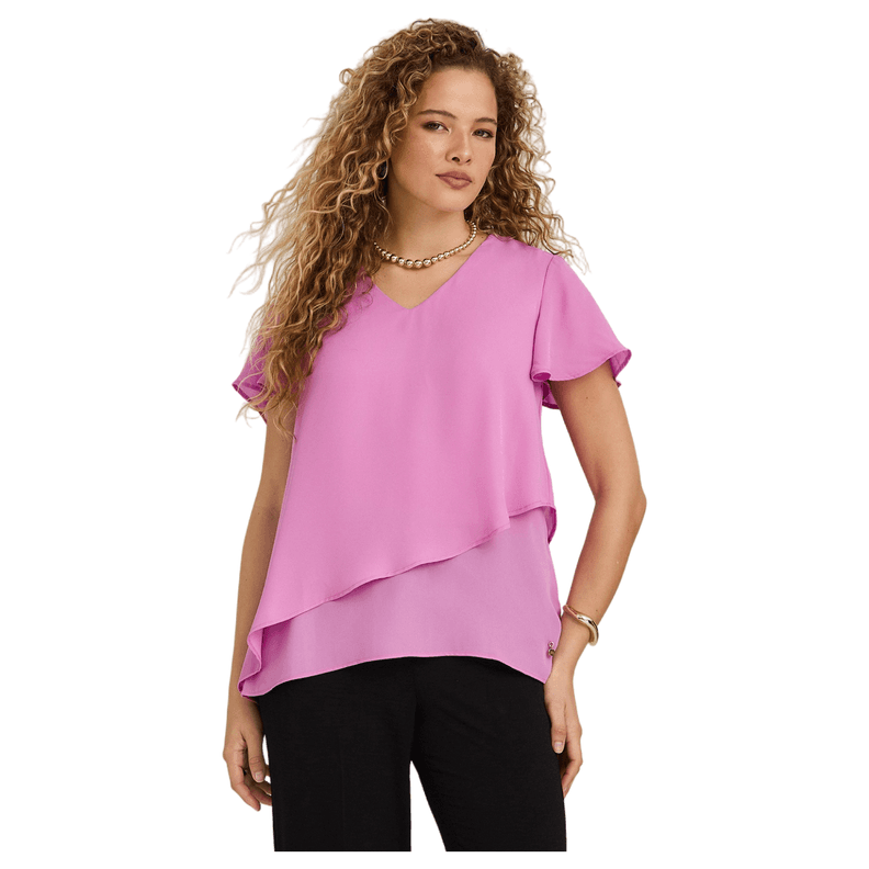 Blusa Escote V con Capas Rosado S