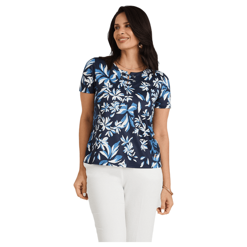 Polera Polyspandex con Aplicacion en Escote Azul L