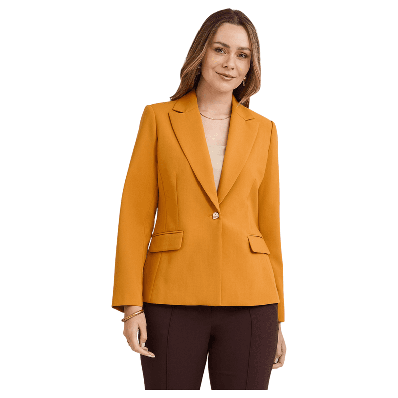 Blazer un Boton con Bolsillo Solapa Mostaza Amarillo M