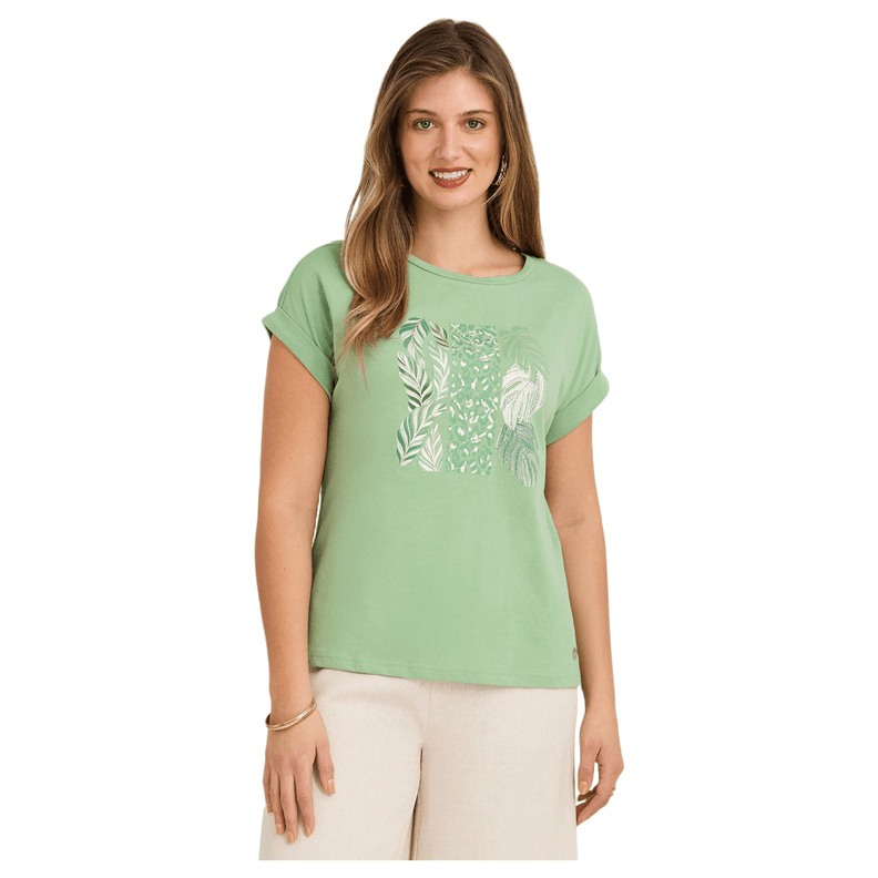 Polera Manga Corta Estampada Verde XXL