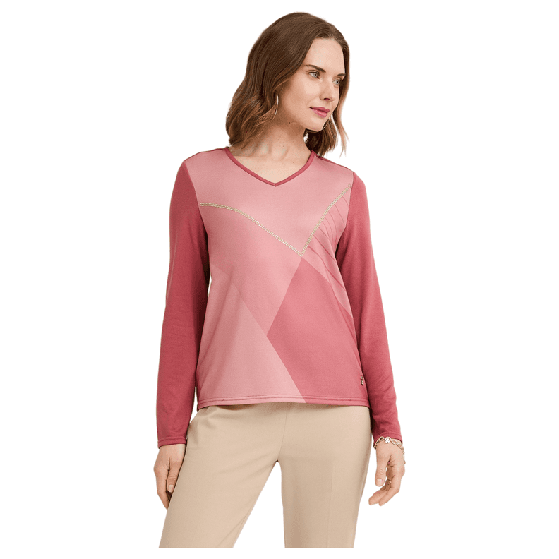 Polera Lanilla Bloques de Color con Strass Rosado XS