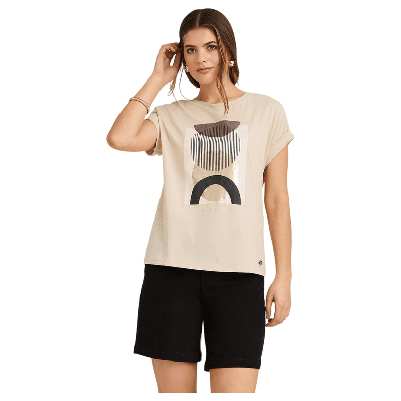 Polera Manga Corta Estampada Beige M