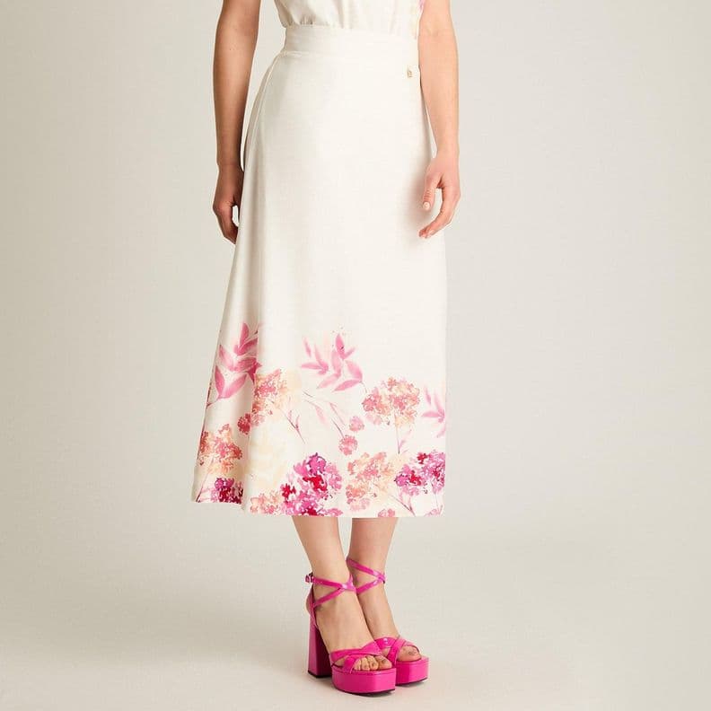 Falda Midi Crudo Floral Blanco XXL