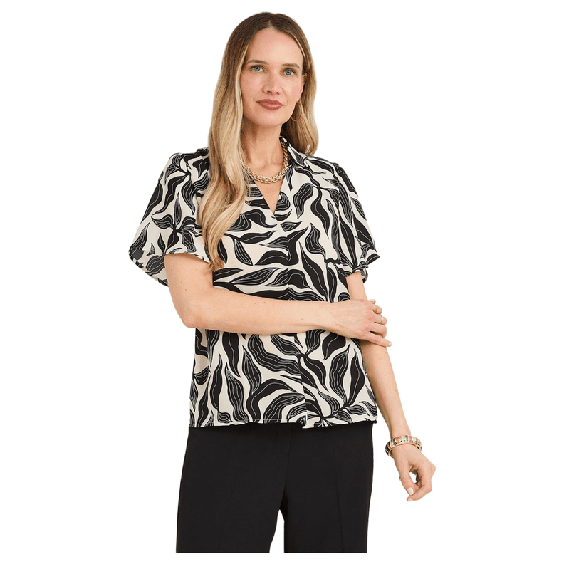 Blusa Manga Corta Cuello Camisero Negro XXL