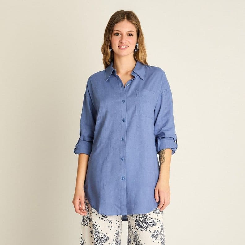 Blusa Azul Bolsillo Frontal XS