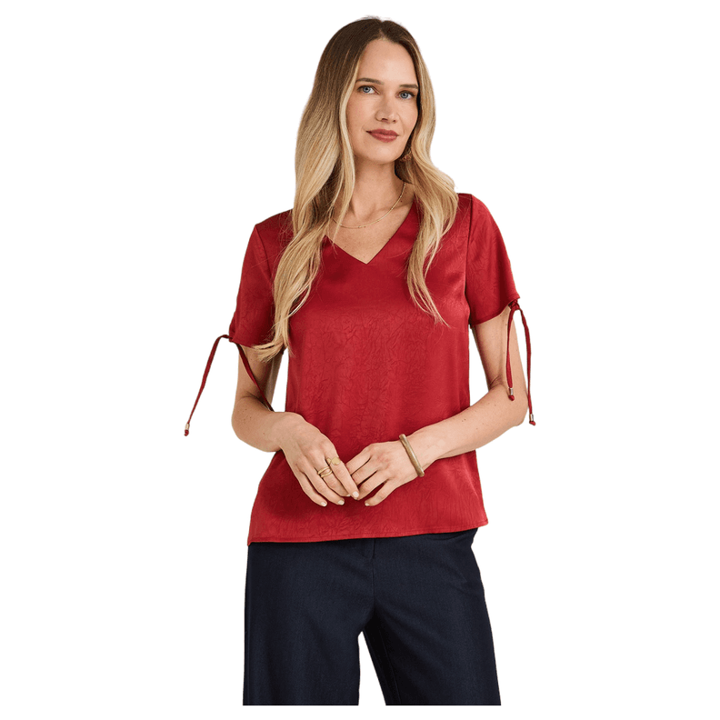 Blusa Manga Corta Escote V Rojo XXL