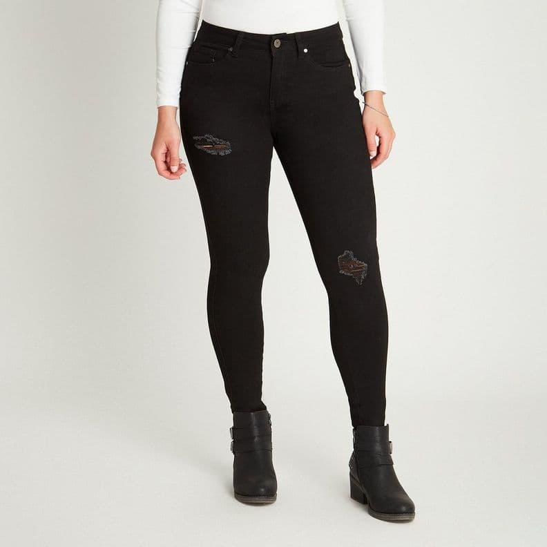 Jeans Skinny Negro 5 Bolsillos Con Roturas 44