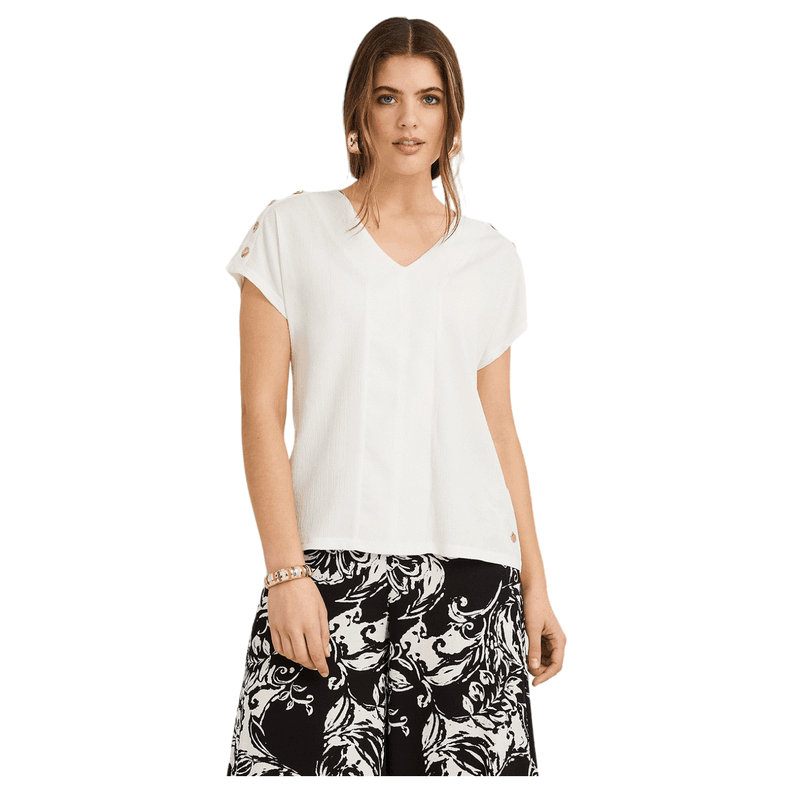 Polera Manga Corta con Botones en Hombro Blanco L