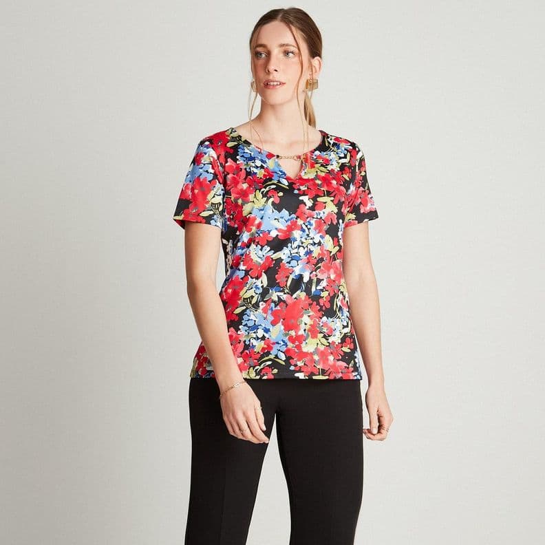 Polera Manga Corta Estampado Floral Azul Celeste XS