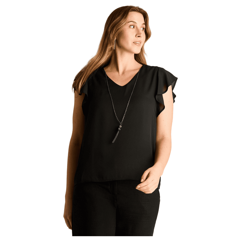 Blusa Negra Volantes & Collar Negro XS
