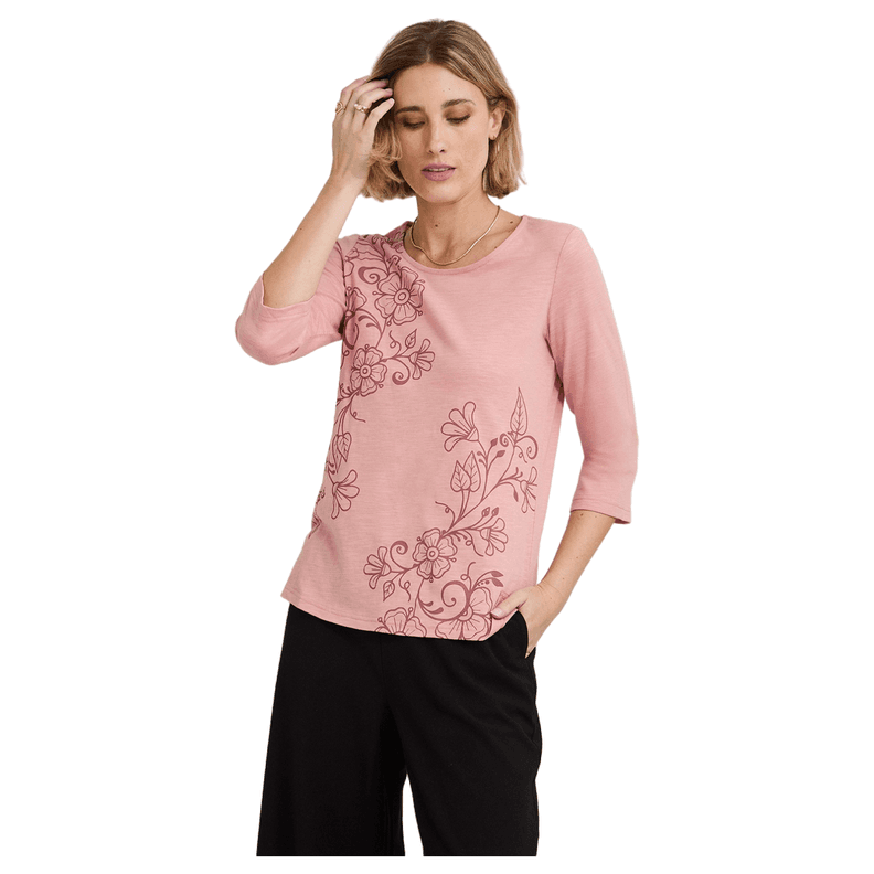 Polera Manga 3/4 con Estampado al Tono Rosado M