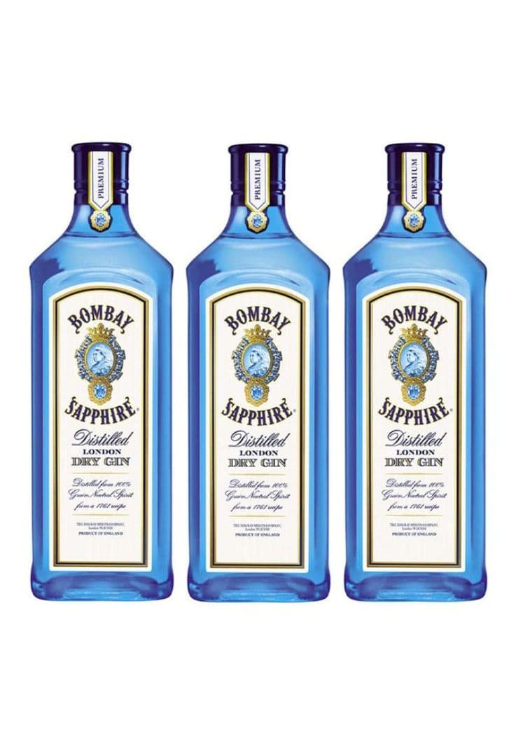 3 Gin Bombay Sapphire 750ml. Transparente