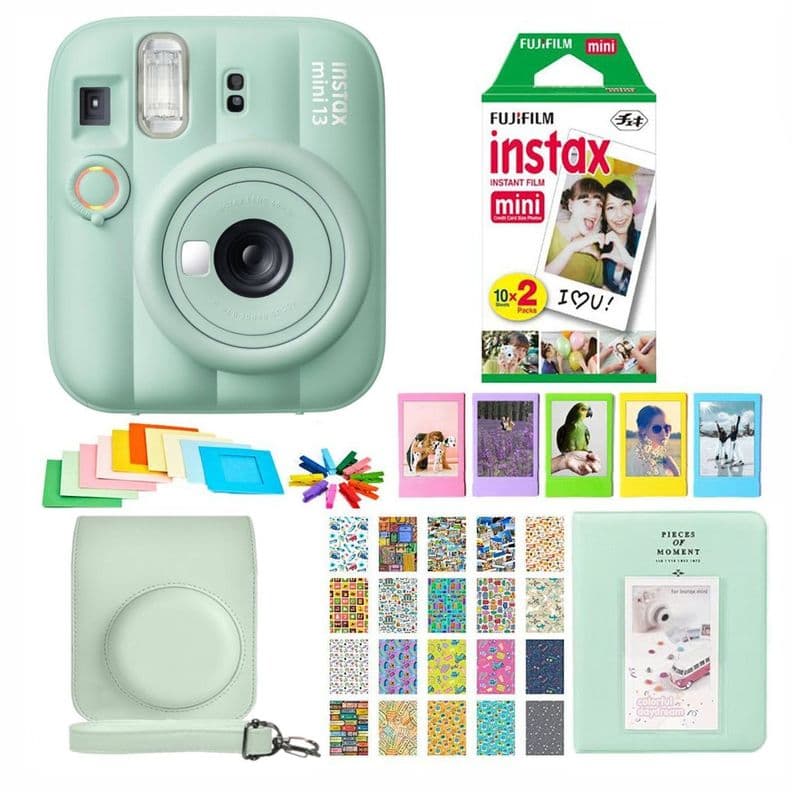 SET COMPLETO CAMARA FUJIFILM INSTAX MINI 13 VERDE +20 PELICULAS +ACCESORIOS