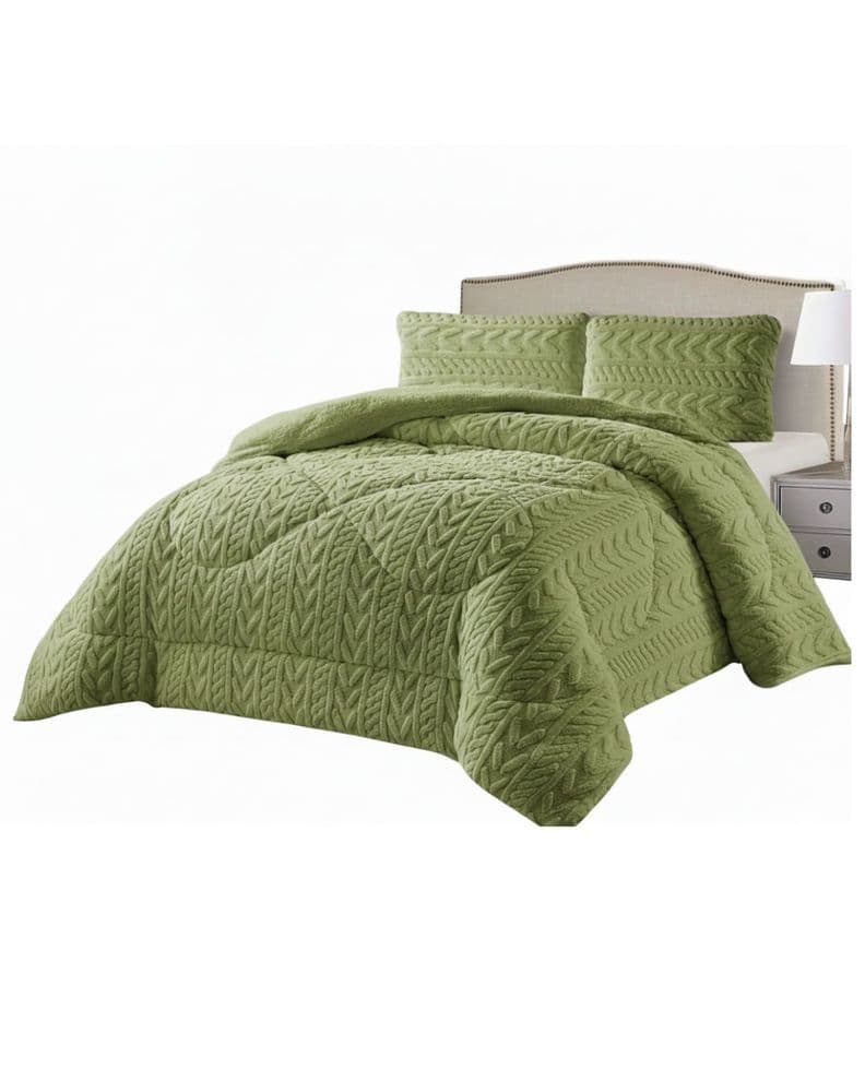 Cobertores de inverno texturizado Diseno Trenzado con chiporro King-TF Verde Olivo