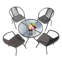 Juego De Terraza De Balcon Comedor Mesa Redonda Emma 4 Sillas Negro