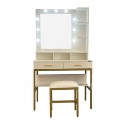 Tocador Hollywood Glow blanco iluminacion LED banquillo y repisas