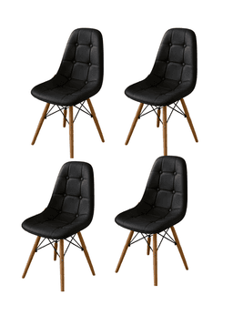 Pack 4 Sillas de Comedor Nordica Capitone Ecocuero Acolchada con Patas de Madera Negro