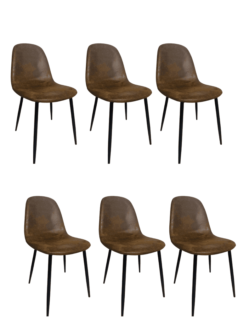 Pack 6 Sillas de Comedor Paris Ecocuero Vintage con Patas de Metal Cafe