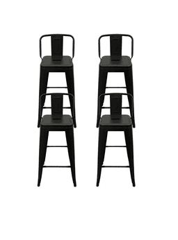 Pack 4 Taburete Tolix 66cm con Respaldo Piso Bar Industrial de Acero para quincho bar Negro