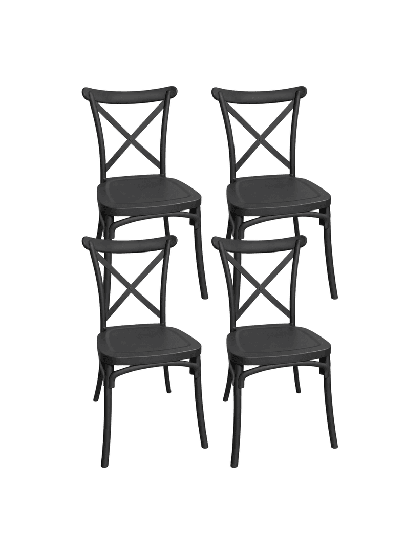 Pack 4 Sillas de comedor Restaurante Terraza Danubio Polipropileno y Exterior Negro