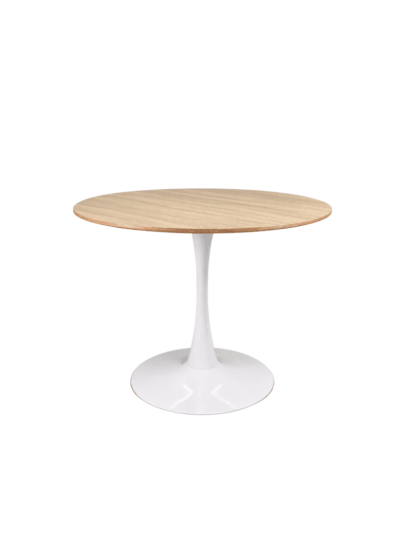 Mesa de Comedor Redonda Tulip Wood 80 cm MDF Madera Natural Base Met lica Blanco