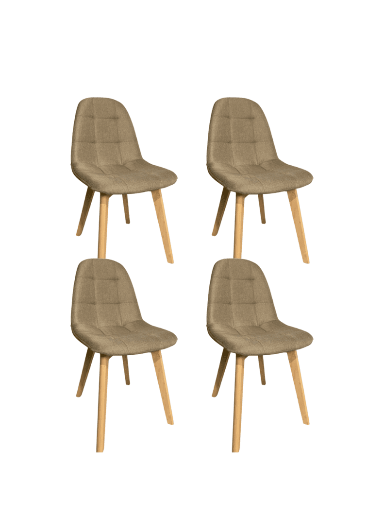 Pack 4 Sillas Capitone tapizado lino con pata madera Beige