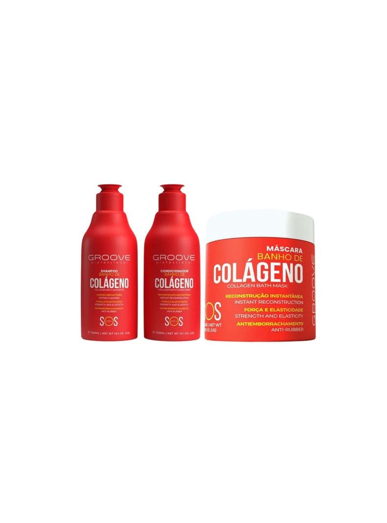 Set Shampoo + Acondicionador + Mascara Bano de Colageno Groove Rojo