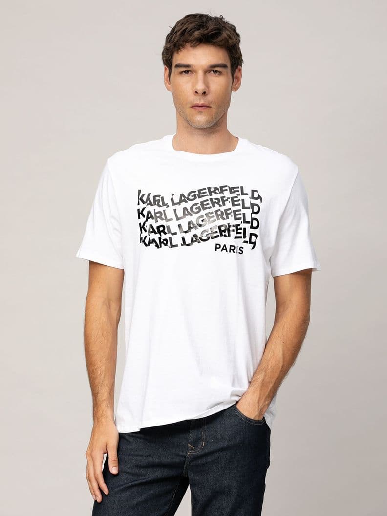 Polera estampado grafico logo en efecto ola Blanco XXL