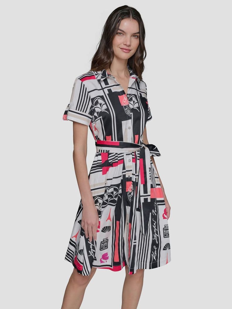 Vestido estampado de mangas cortas Blanco 6