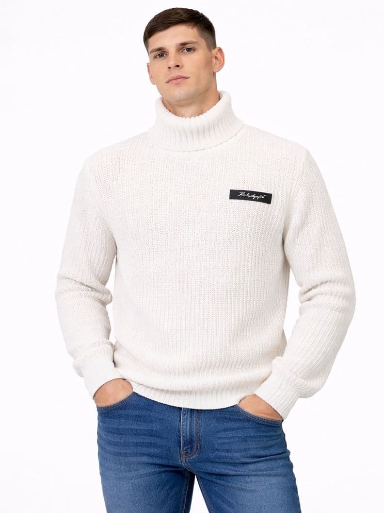 Sweater de cuello alto texturizado Blanco Karl XXL