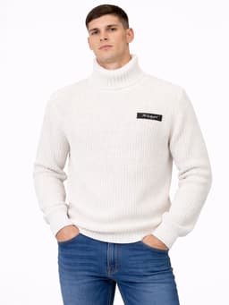 Sweater de cuello alto texturizado Blanco Karl L