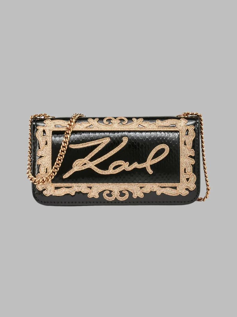 Cartera hombro logo bordado y cana metalica Dorado