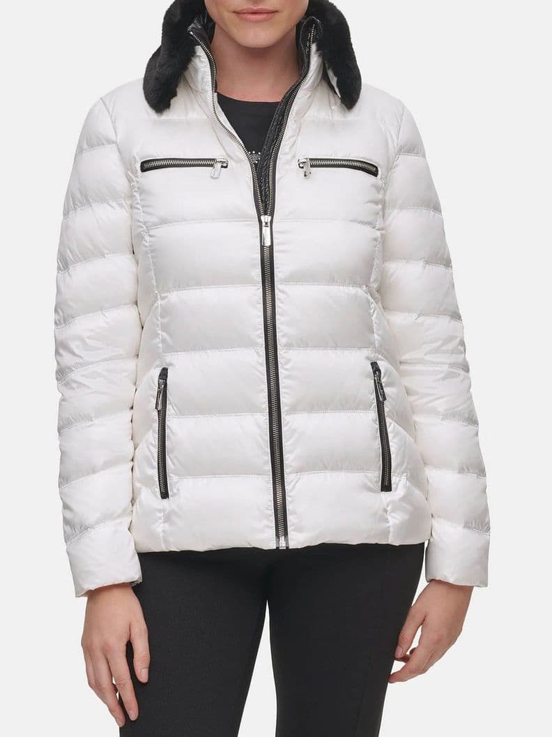 Parka con cuello de cuero sintetico Blanco XL