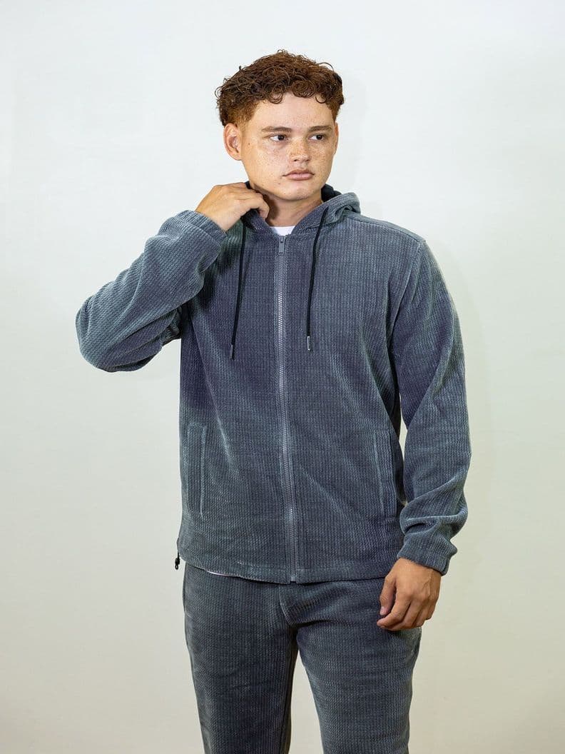 Poleron gorro punto texturizado efecto pana Gris XL