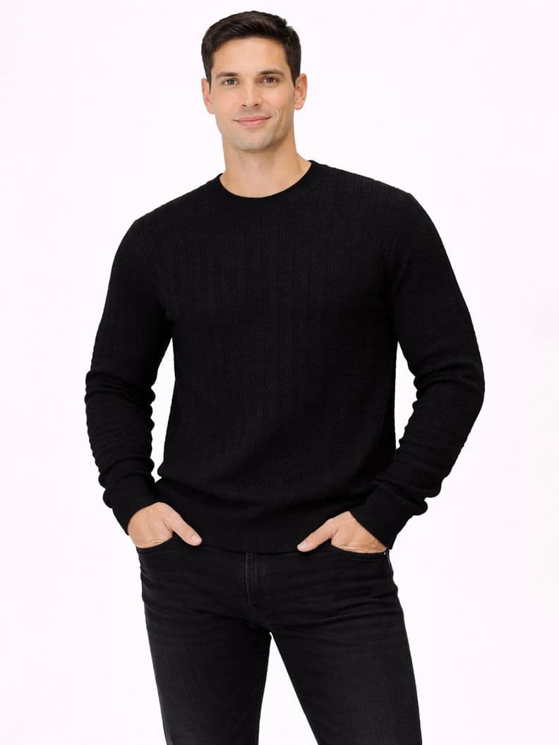 Sweater con tejido de patron de cable Negro Karl XL