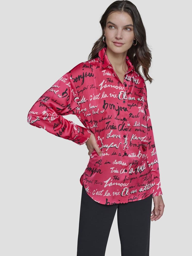 Blusa estampada manga larga Rosado L