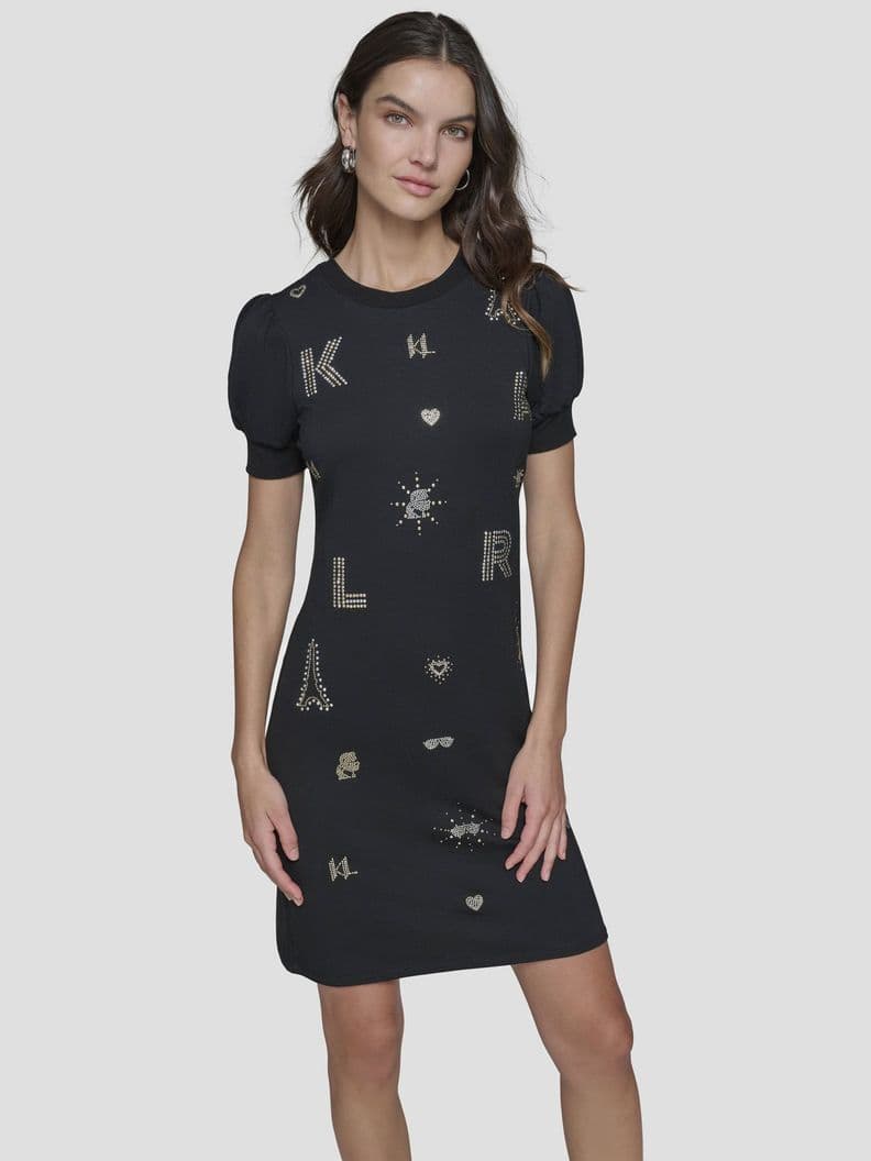 Vestido con mangas abullonadas Negro XL