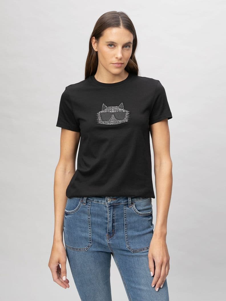 Polera con grafico texturizado de Choupette Negro Karl XL