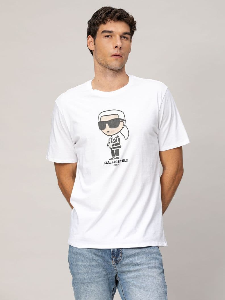 Polera con estampado de bordado completo Blanco XL