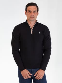Sweater de cuello alto con media cremallera Negro Karl XL