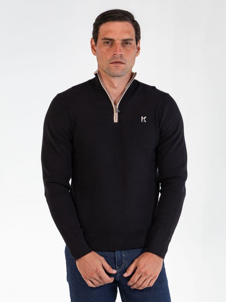 Sweater de cuello alto con media cremallera Negro Karl XL