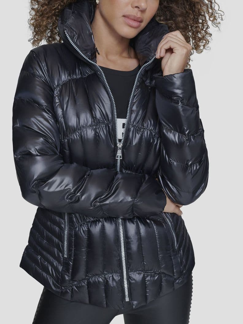 Chaqueta arrugada acolchada Negro L