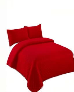 QUILT CUBRECAMA DE VERANO 1,5 PLAZAS CON POMPON COLOR ROJO