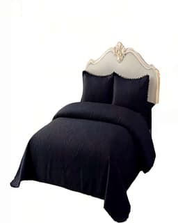 QUILT CUBRECAMA DE VERANO 2 PLAZAS CON POMPON COLOR NEGRO