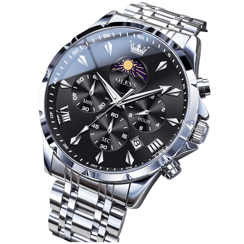 Reloj Deportivo de Cuarzo Multifuncional con Caja de Acero Inoxidable Plateado Metalico