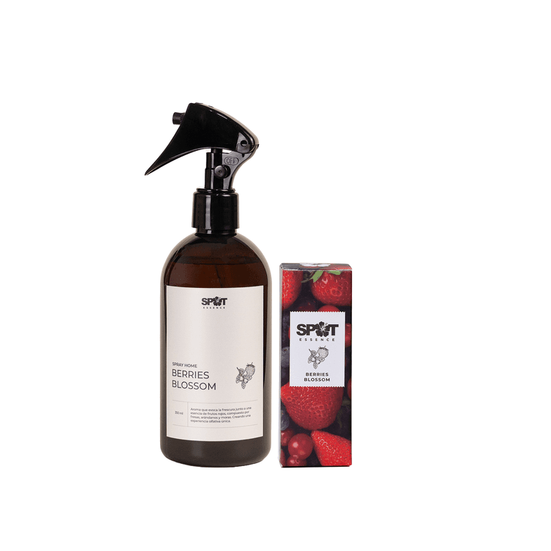 Pack Home Spray 350ml y Aromatizador de Auto Berries Blossom Spot Essence Caramelo