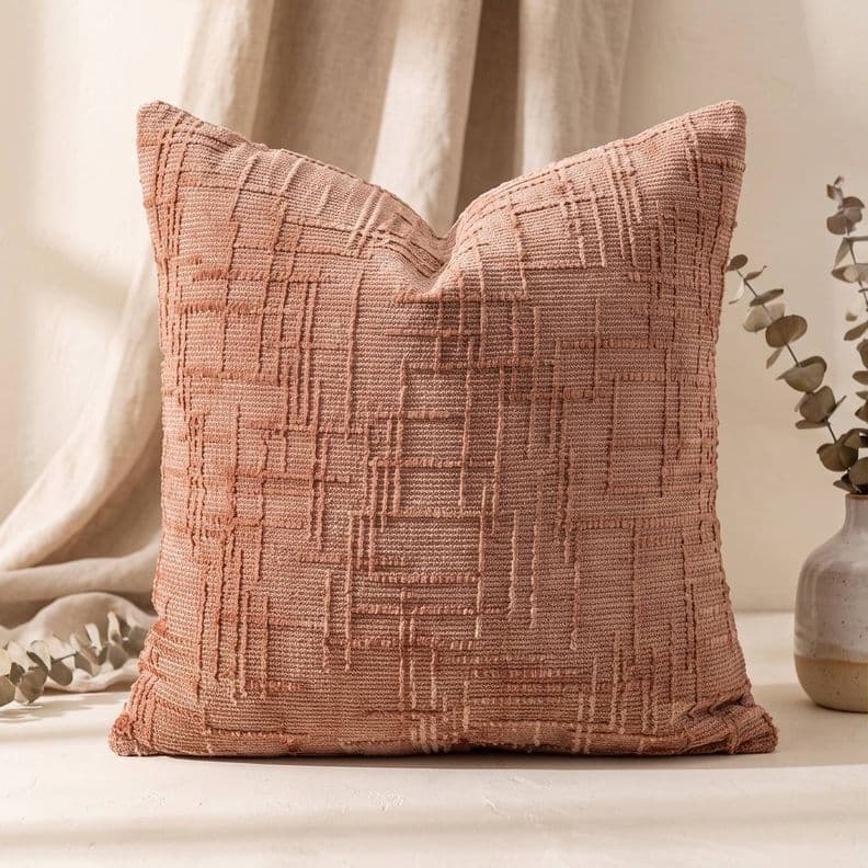 Set 2 Fundas de Cojin Chenille Texturizado Cuadriculado Rosado 45x45 cm Coleccion Monaco Rose