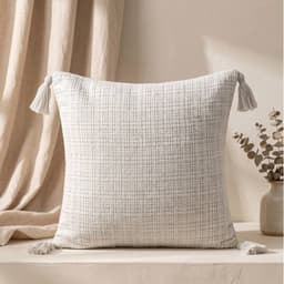 Set 2 Fundas de Cojin Chenille con Borlas Blanco 45x45 cm Coleccion Capri Elba