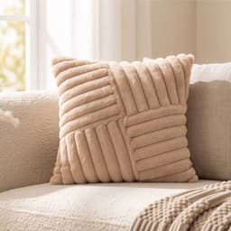Set 2 Fundas de Cojin Peluche Suave Rayas Beige 45x45 cm Coleccion Alaska Reikiavik